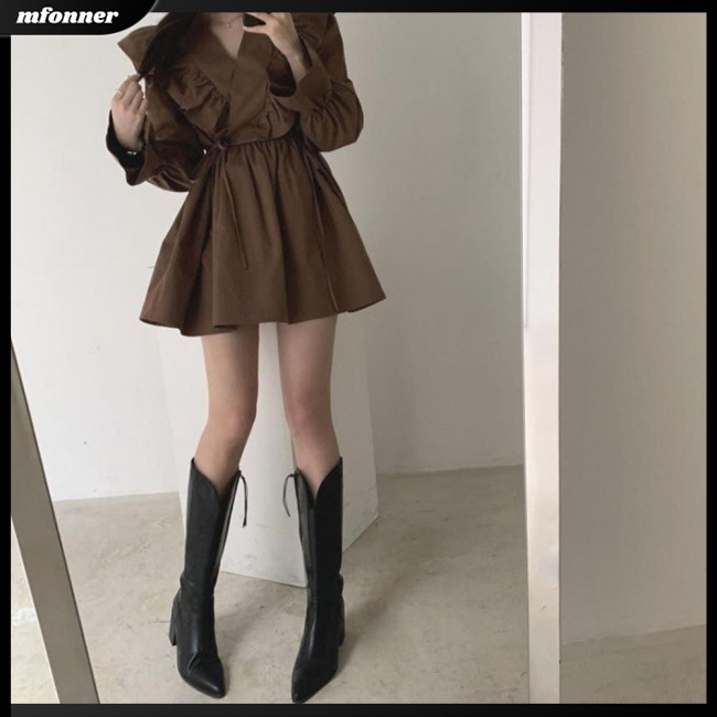 Đầm Tay Ngắn Cổ Chữ V Màu Sắc Thời Trang Cho Nữ