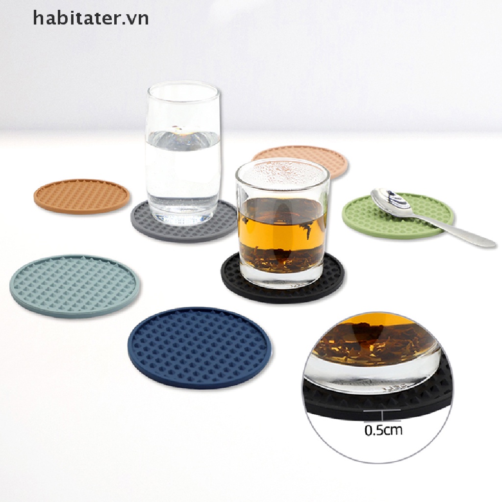 Bộ 6 Tấm Lót Ly Hai Mặt Bằng Silicon Hình Tròn Có Rãnh Sâu Kèm Giá Đỡ Tiện Dụng