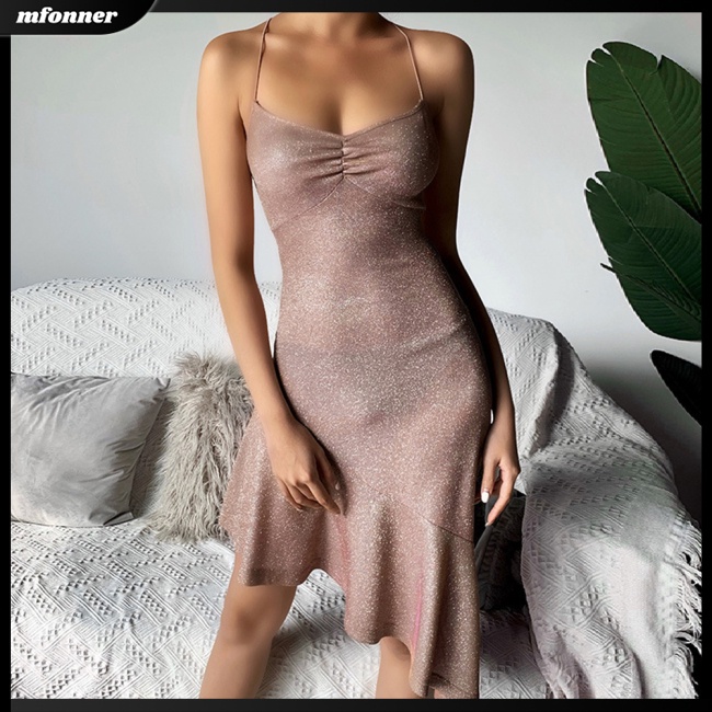 Đầm Trễ Vai Không Tay Hở Lưng Cột Dây Gợi Cảm Cho Nữ