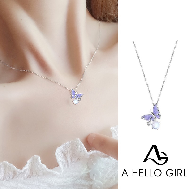 Vòng cổ Mặt Bướm Đính Đá Zircon Màu Tím Phong Cách Hàn Quốc Cho Nữ