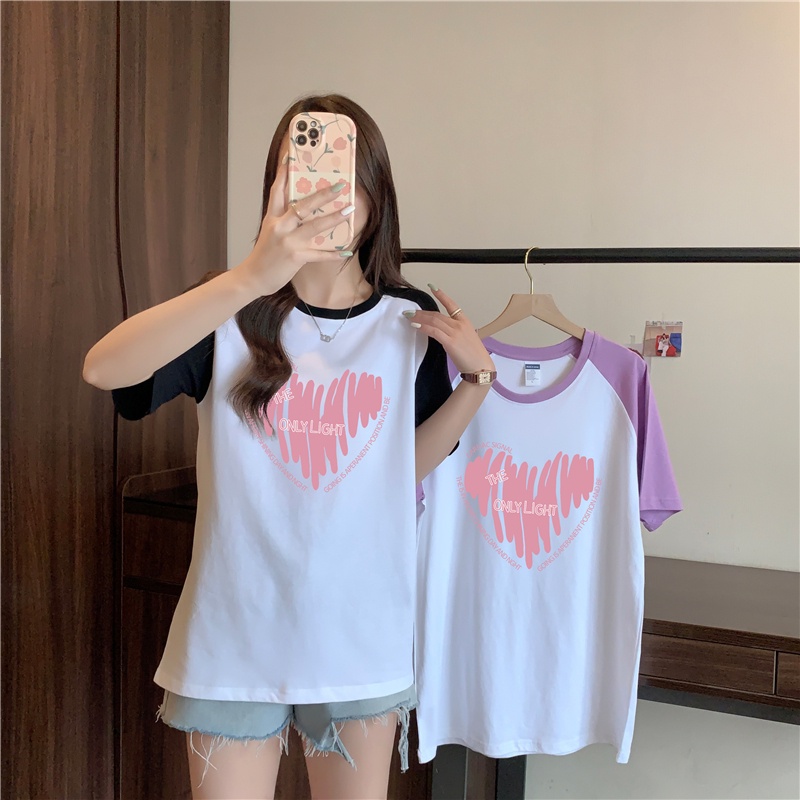 Áo Thun Tay Ngắn Dáng Rộng In Hình Trái Tim Màu Sắc Thời Trang Mùa Hè Cho