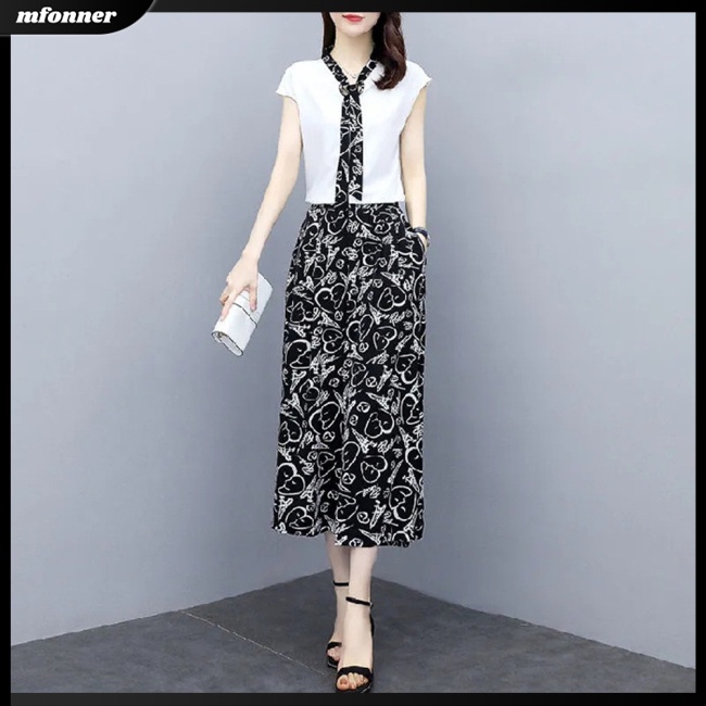 Bộ Áo Cổ Chữ V + Quần Dài In Họa Tiết Thời Trang Mùa Hè Cho Nữ