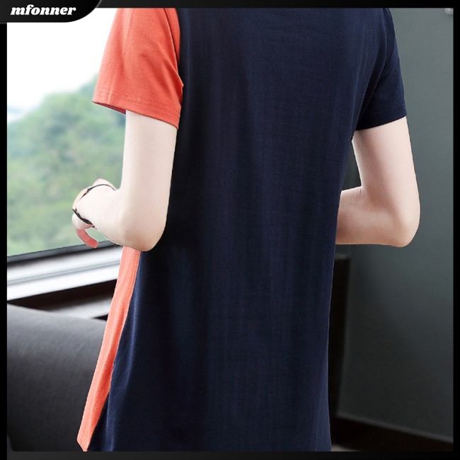 Áo Thun Tay Ngắn Cổ Tròn Dáng Rộng Màu Sắc Tương Phản Thời Trang Mùa Hè Cho Nữ