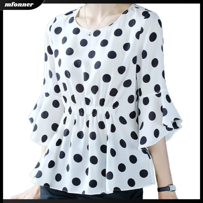 Áo Chiffon Tay Bèo Họa Tiết Chấm Bi Thời Trang Mùa Hè Cho Nữ