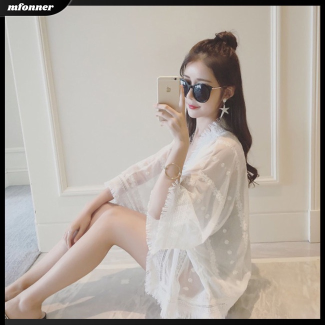 Áo Chiffon Phối Ren Tua Rua Dáng Rộng Thời Trang Mùa Hè Cho Nữ