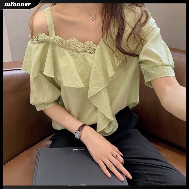 Áo Kiểu Chiffon Tay Ngắn Trễ Vai Màu Sắc Ngọt Ngào Thời Trang Mùa Hè Cho Nữ