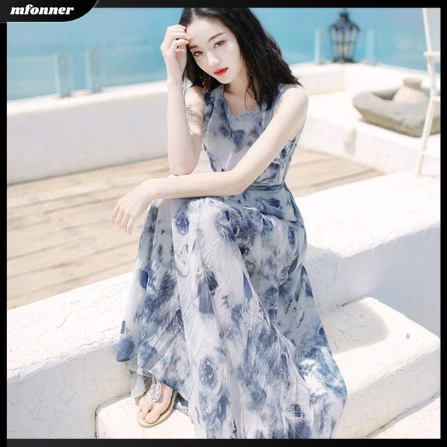Đầm Dài Không Tay Phong Cách Bohemian Thời Trang Đi Biển Mùa Hè Dành Cho Nữ