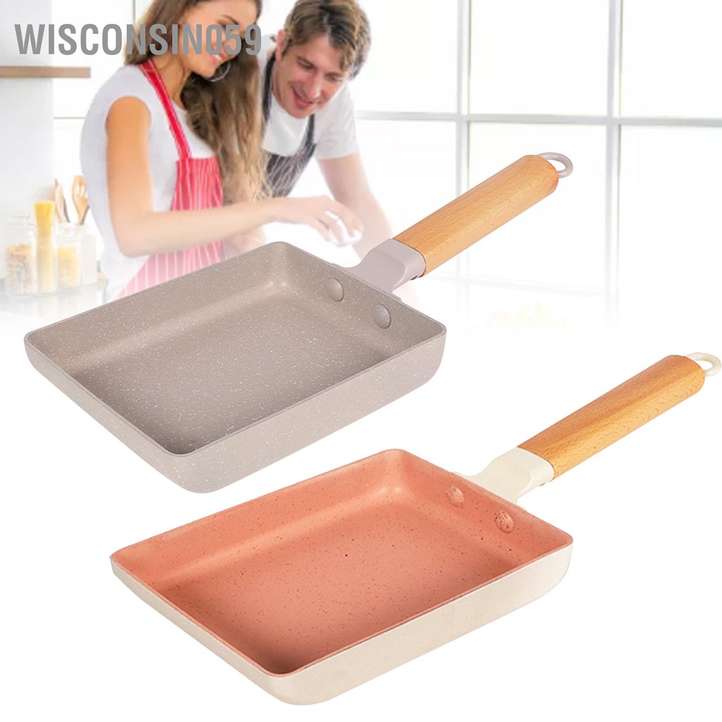 Wisconsin059 Chảo Vuông Đá Maifan Hợp Kim Dày Có Thể Tháo Rời Tay Cầm Bằng Gỗ Nấu Ăn Cho Nhà Bếp Gia Đình