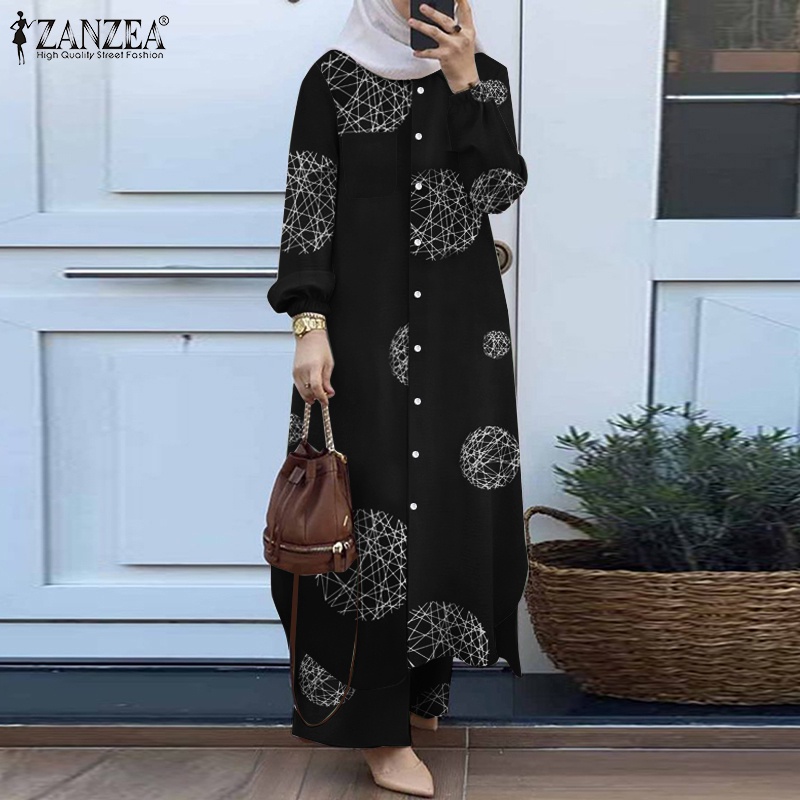 Zanzea Set Áo Thun Dài Tay In Chữ Hồi Giáo + Quần ống rộng Thời Trang Nữ