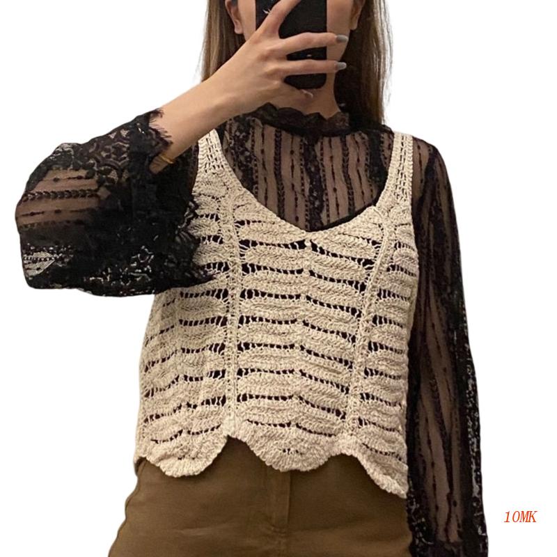 Áo Hai Dây Dệt Kim Cổ Chữ V Dáng Rộng Họa Tiết Kẻ Sọc Thời Trang Trẻ Trung Cho Nữ