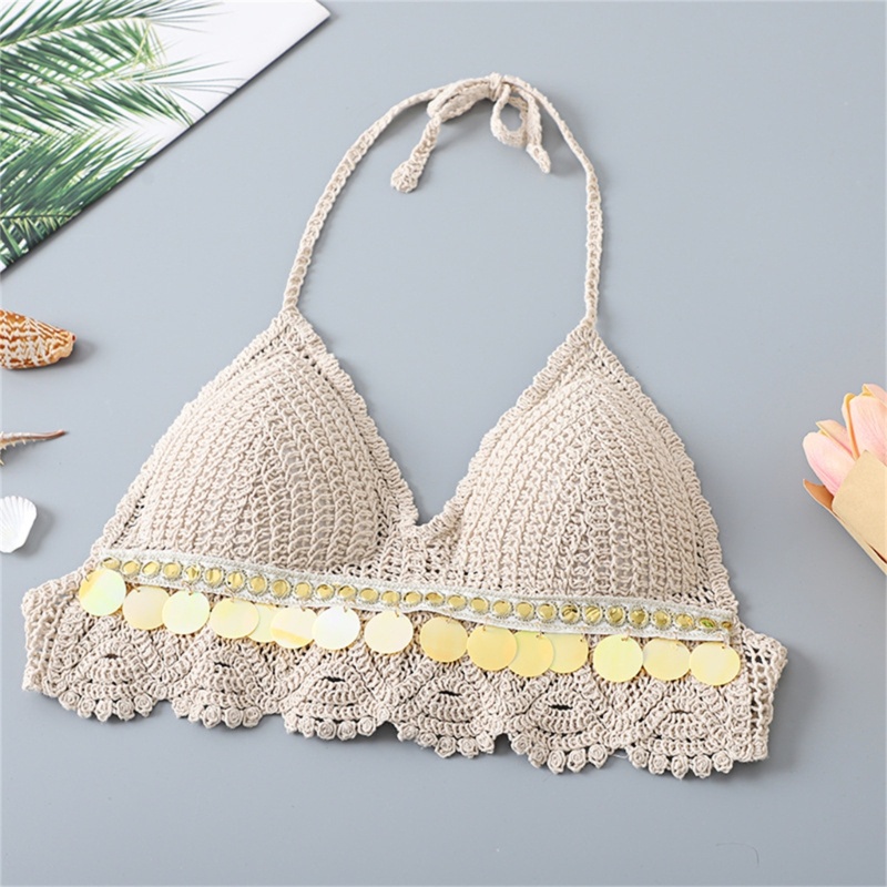 Áo Lót Croptop Dệt Kim Phối Tua Rua Có Miếng Đệm Ngực Thời Trang Quyến Rũ Cho Nữ