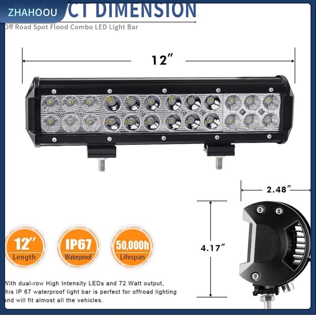 ☃Nhà Cửa☃ Thanh Đèn Led Làm Việc 12-inch 72w 6000k Hai Hàng Chống Nước Cho Xe Địa Hình