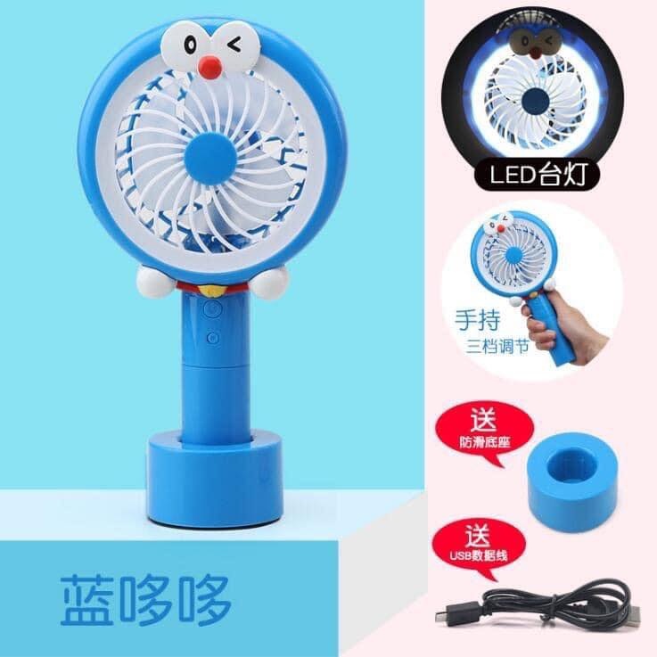 Quạt tích điện mini cầm tay Doraemon có đèn led phát sáng
