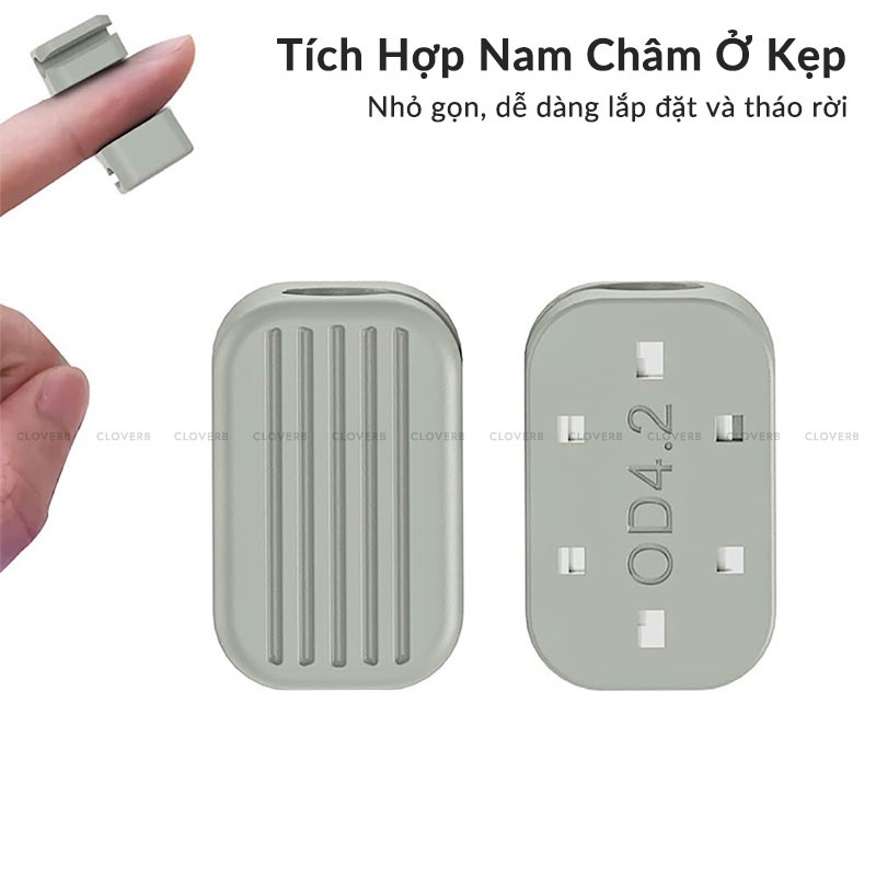 Đế Đỡ Kẹp Cố Định Dây Cáp Sạc Tai Nghe Chống Rối Nút Hít Nam Châm Kèm Miếng Dán 3M Cho Bàn Làm Việc Xe Hơi Taplo Cloverb