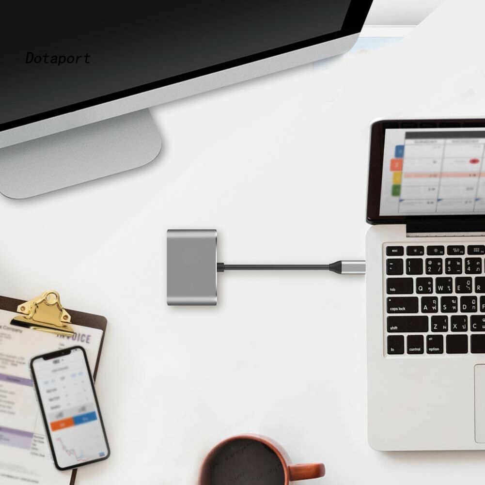 Bộ Chuyển Đổi Đầu Đọc Thẻ Nhớ KDDT-4 Trong 1 USB Type-C Sang HDMI VGA Cho MacBook Pro