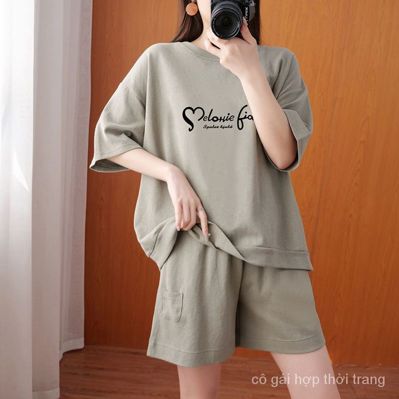 Bộ Đồ Thể Thao Hai Mảnh Áo Tay Ngắn Dáng Rộng Cỡ Lớn Thời Trang Mùa Hè Phong Cách Hàn Quốc Cho Nữ X4H3