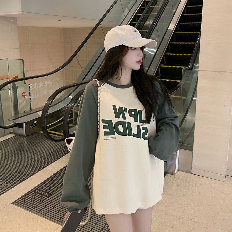 IELGY    Áo sweater raglan Thiết Kế Cảm Giác Phối Màu Thời Trang Cho Nữ
