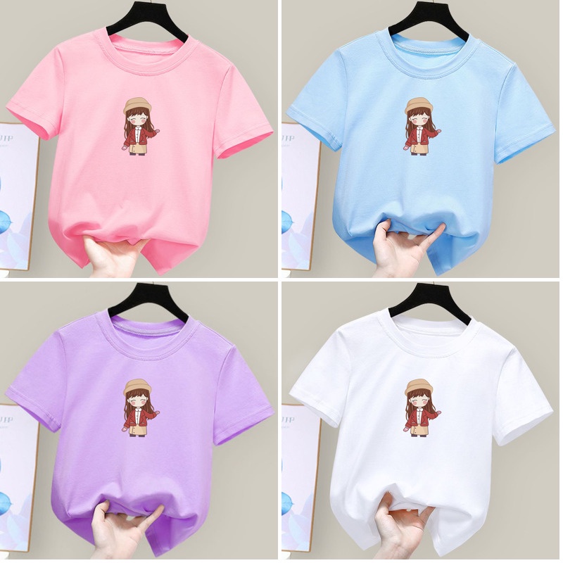 Áo Thun Cotton Lụa In Họa Tiết Hoạt Hình Unisex Cho Bé Trai