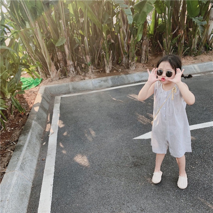 Bộ Áo Liền Quần Sát Nách Dáng Rộng Vải Cotton Thời Trang Mùa Hè Cho Bé Gái