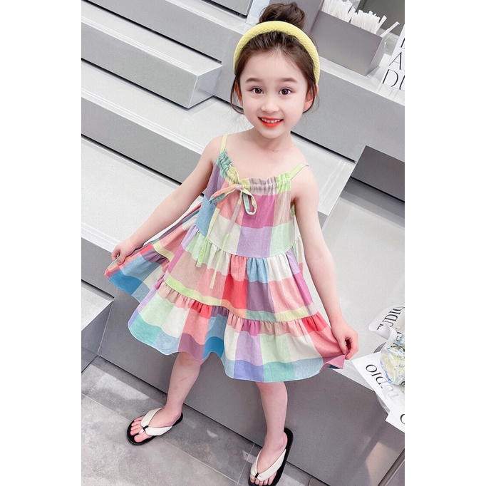 CALOBABY váy bé gái mùa hè Váy Bé Gái  váy xinh váy cho bé gái váy công chúa bé gái váy công chúa bé gái đầm công chúa bé gái váy mùa hè váy công chúa cho bé gái váy hè cho bé gáiVáy Hai Dây Kẻ Sọc Cầu Vồng 0480