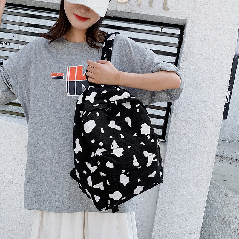 Arctic Hunter Mới Ba Lô Đi Học Vải Canvas Họa Tiết Bò Sữa Màu Tương Phản Dễ Thương