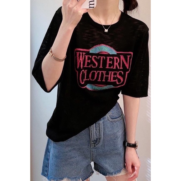 Áo Thun Dệt Kim Tay Ngắn Cổ Tròn Thời Trang Xuân Hè 2023 Phong Cách Hàn Quốc Cho Nữ