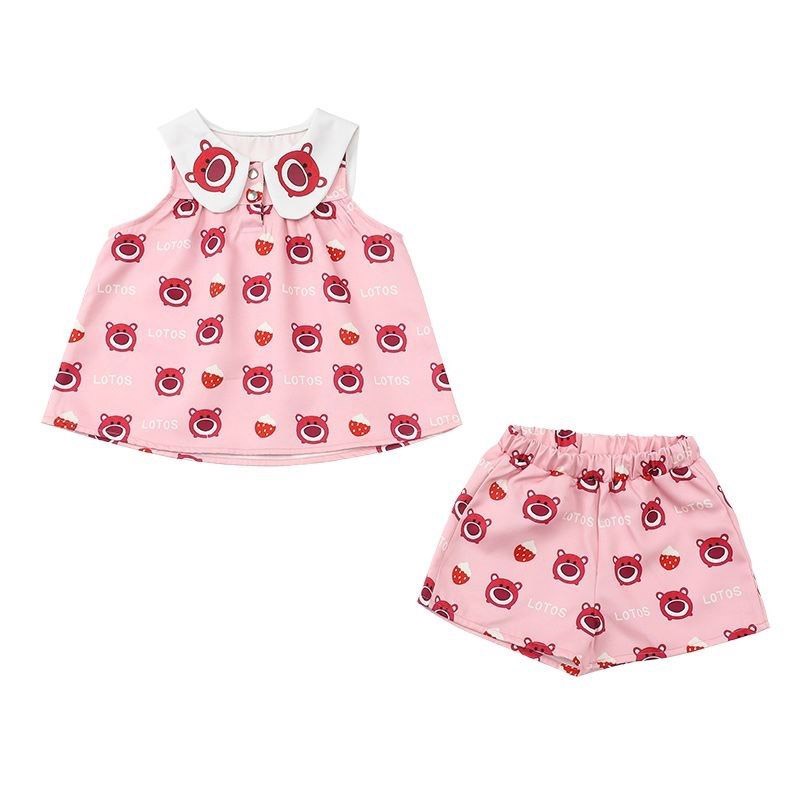 Milo Bộ Áo Không Tay In Hình Dâu Tây Dễ Thương + Quần Short Thời Trang Mùa Hè Cho Bé Gái