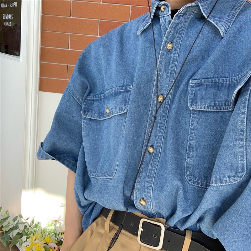 Áo Sơ Mi Denim Tay Ngắn Phong Cách Nhật Bản Thời Trang Mùa Hè Hàng Mới 2023 Dành Cho Nam