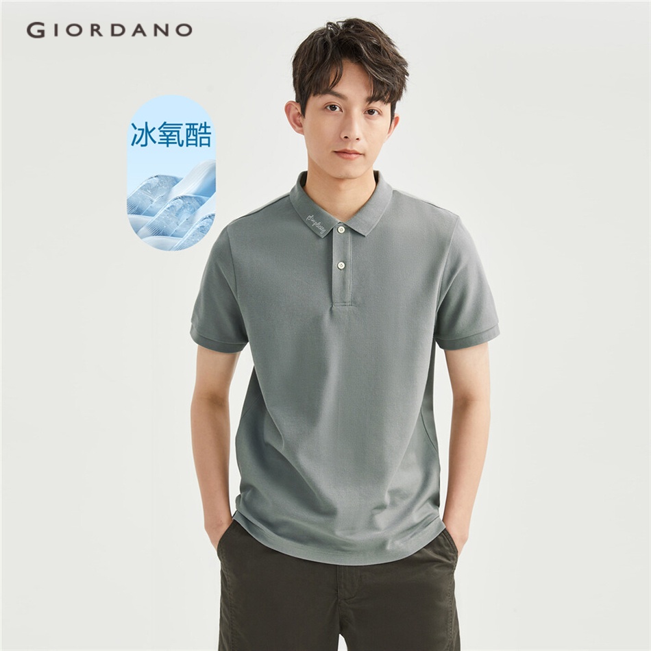 Áo thun polo GIORDANO 01013389 thêu họa tiết chữ cái làm mát công nghệ cao dành cho nam