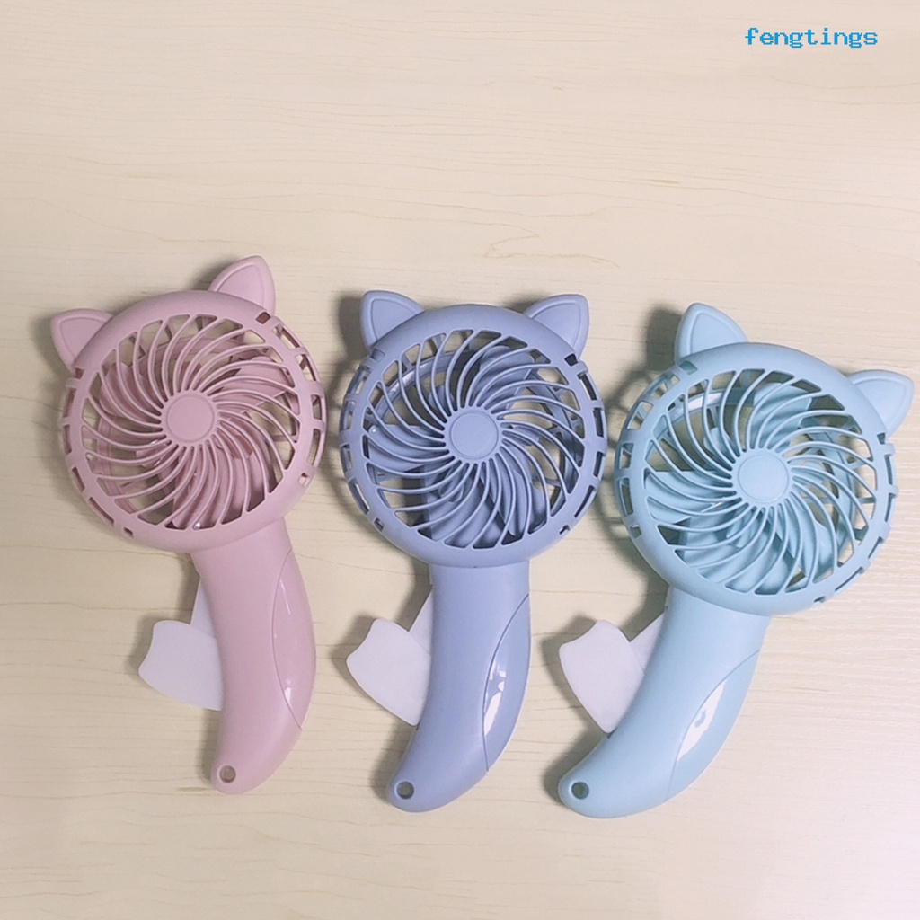 Quạt Mini Cầm Tay [FE] Hình Tai Mèo Hoạt Hình Có Dây Đeo Lỗ Mạnh Mẽ Không Ồn