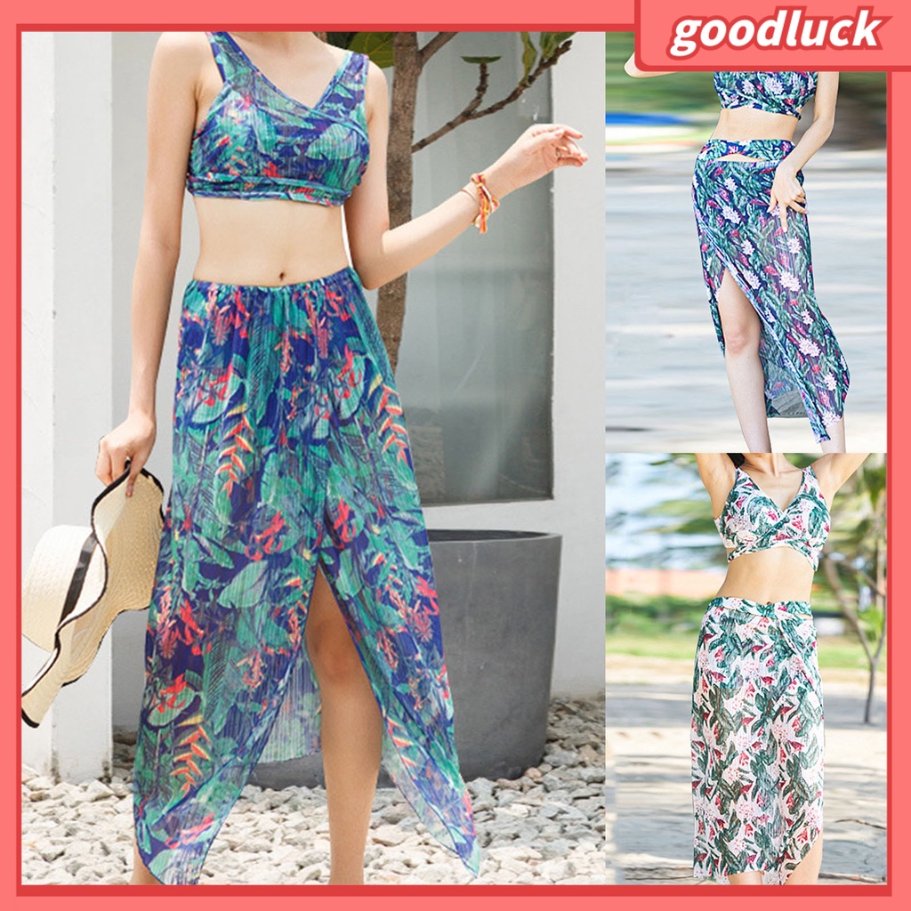 Bộ Đồ Bơi 3 Món In Hoa Cổ Tròn Thoáng Khí Thời Trang Mùa Hè Cho Nữ