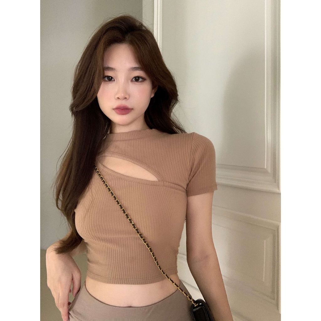 Áo Thun Ngắn Tay Lưng Cao Ôm Dáng Thời Trang Mùa Hè Quyến Rũ Cho Nữ