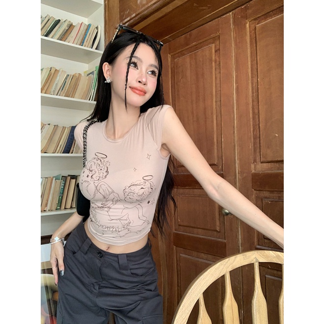 COZOK Áo Thun Ngắn Tay in Họa Tiết Hoạt Hình Xinh Xắn Thời Trang