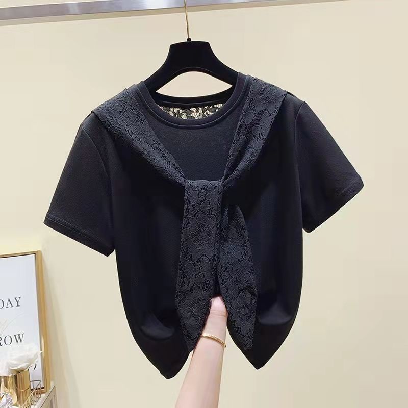 Áo Nữ Tay Ngắn Phối Ren Phong Cách Phương Tây