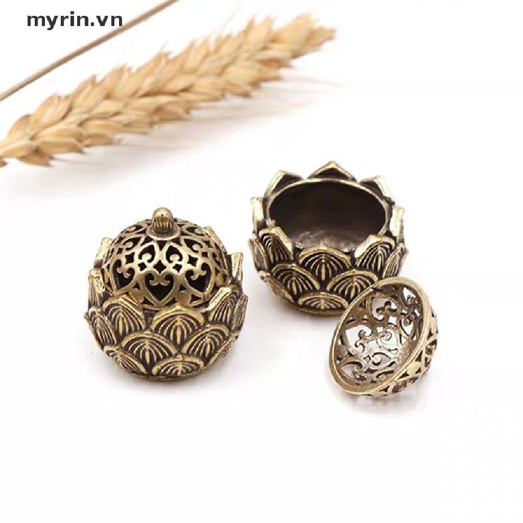 Đế Đốt Trầm Hương Bằng Đồng Thau Hình Hoa Sen Nhỏ Cổ Điển Có Nắp Đậy
