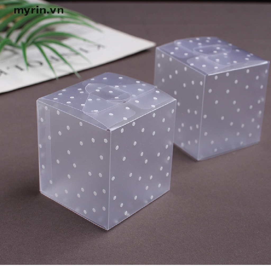 Set 10 Hộp Nhựa Trong Suốt Hình Vuông Chấm Bi Dùng Đựng Bánh Kẹo DIY
