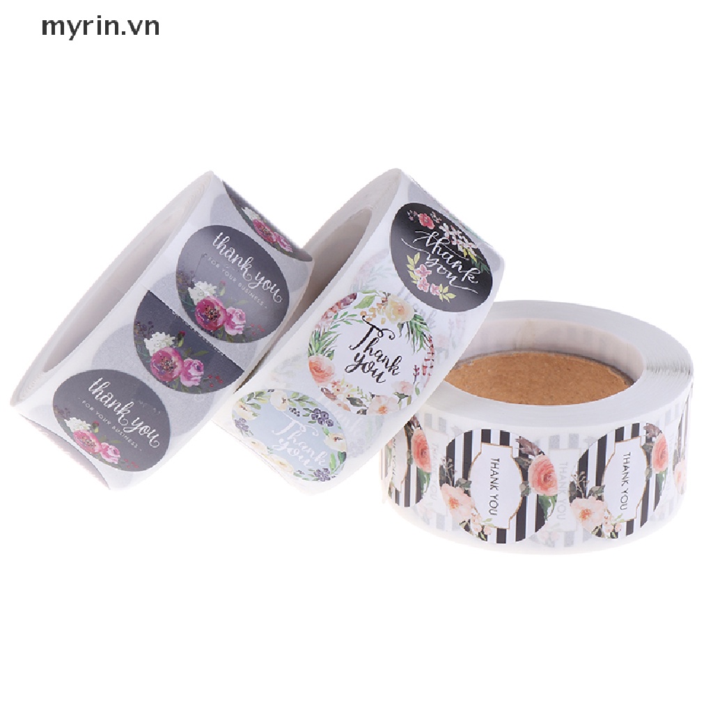 Set 500 Miếng Dán Niêm Phong Bao Thư Hình Tròn In Chữ Thank You Và Hoa