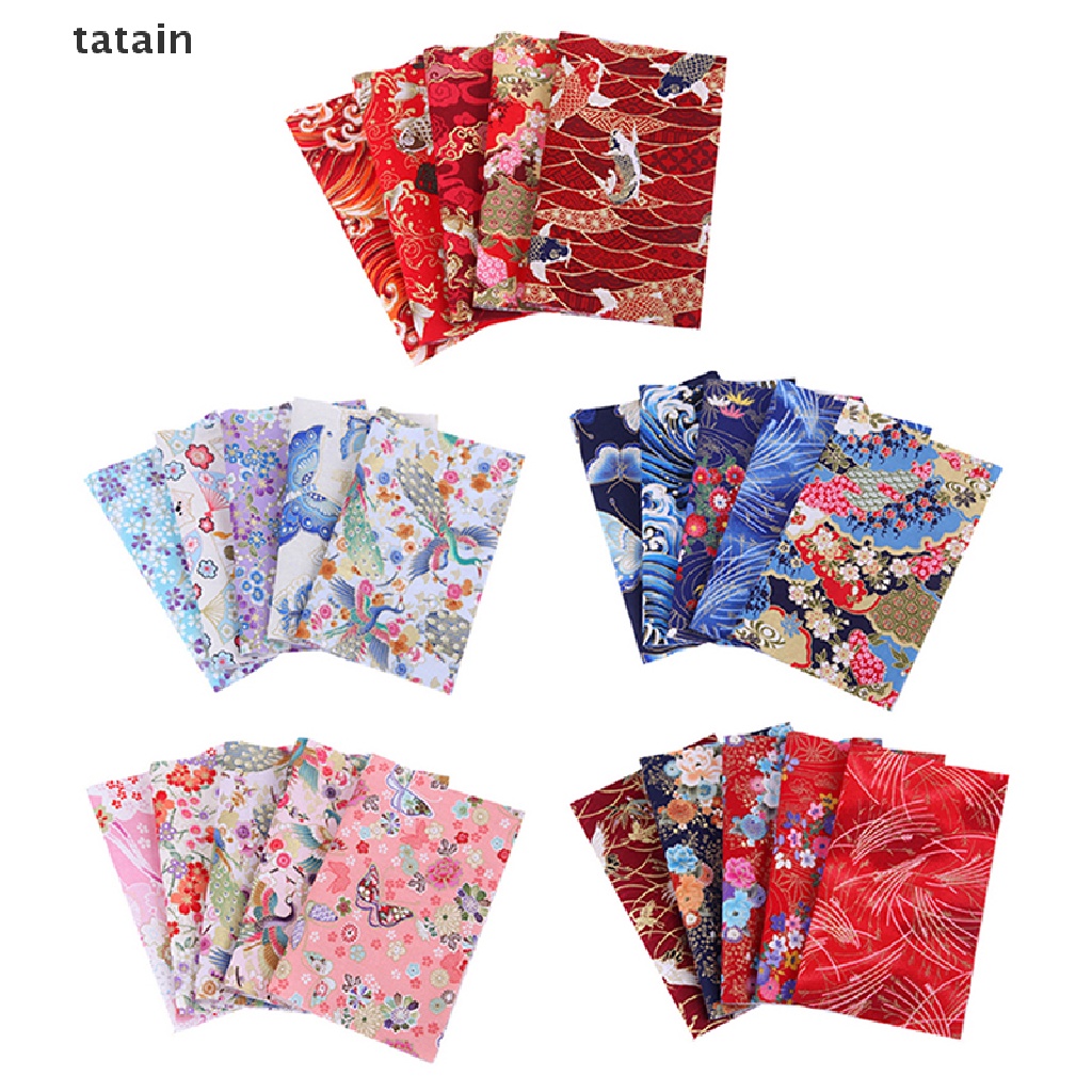 Set 5 Tấm Vải Cotton Màu Đồng In Họa Tiết Phong Cách Kimono Nhật Bản