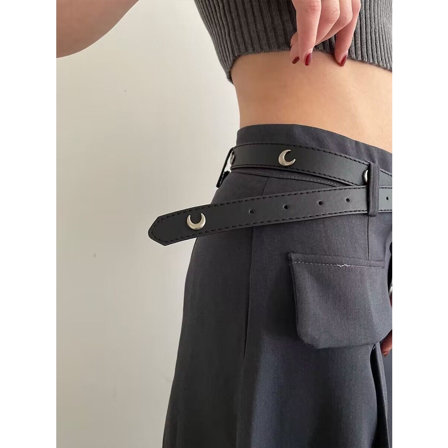 Thắt Lưng Màu Đen Phong Cách Vintage Cá Tính