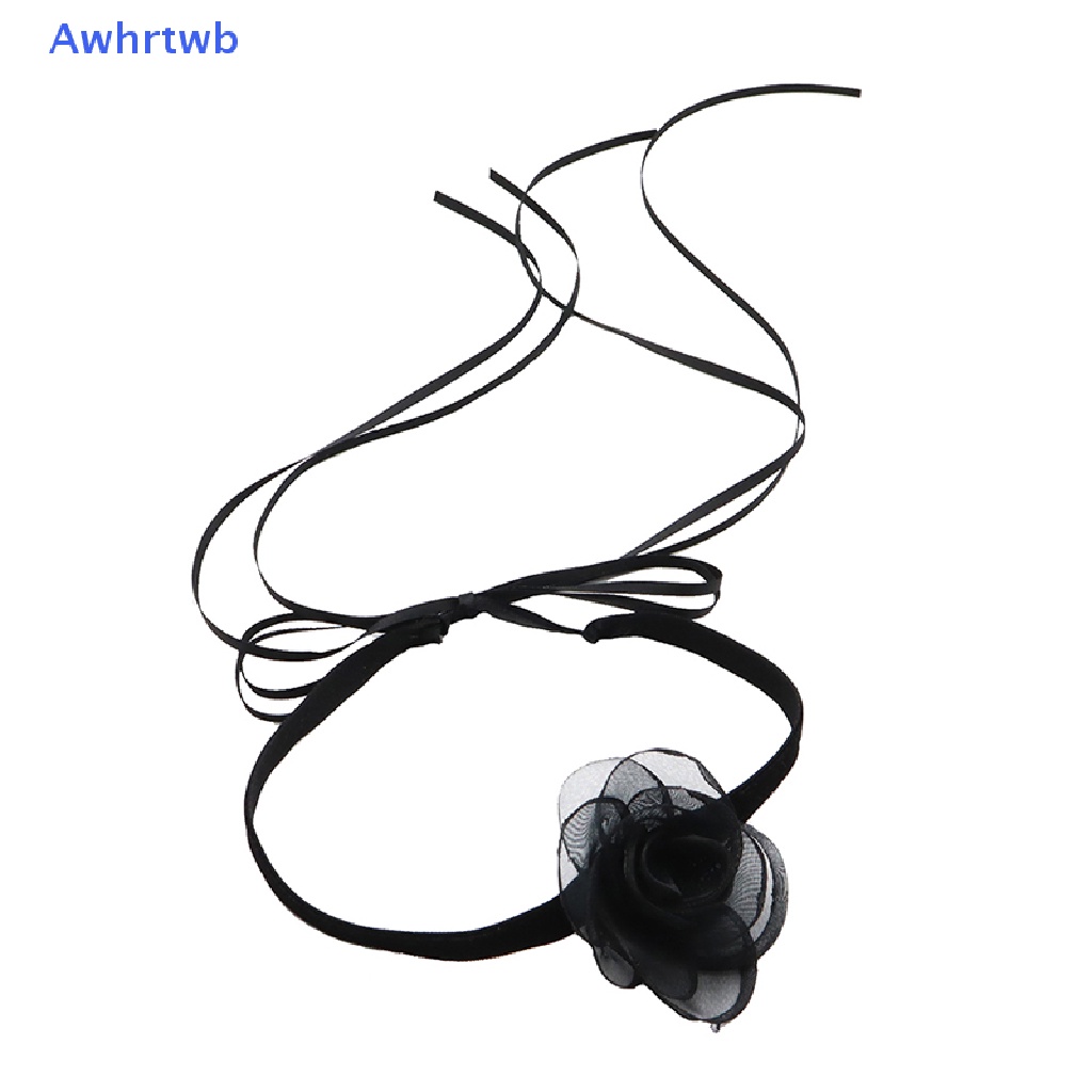 Vòng Cổ Choker Phối Ruy Băng Siêu Dài Hình Hoa Trà Đen Quyến Rũ Thích Hợp Làm Quà Tặng Tiệc Tùng Mới