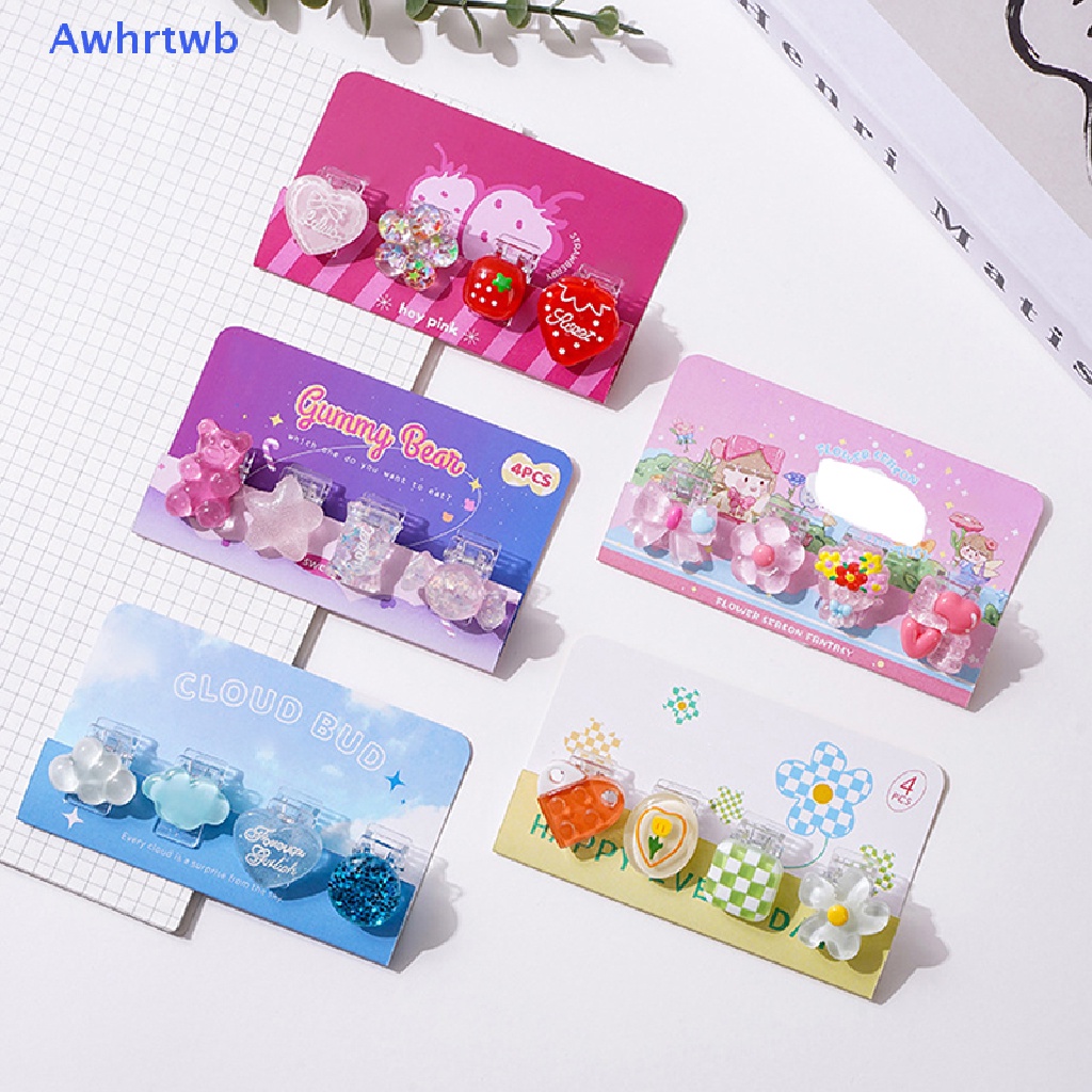 Set 4 Kẹp Giấy Bằng Acrylic Hình Hoa / Trái Tim Dễ Thương Sáng Tạo Cho Học Sinh / Văn Phòng Mới