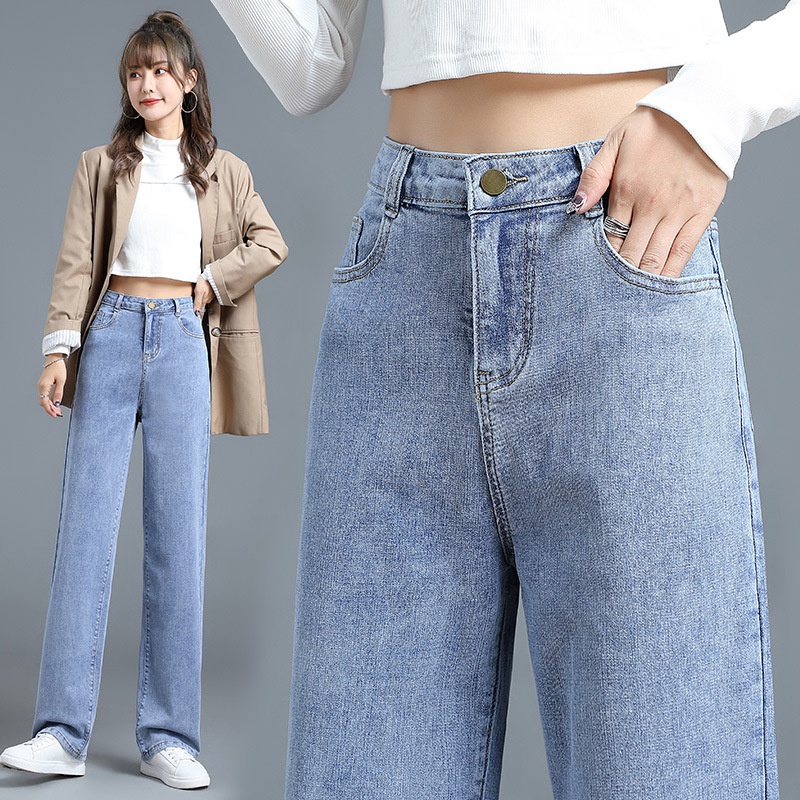 Quần Jeans Nữ Lưng Cao Ống Rộng Thời Trang