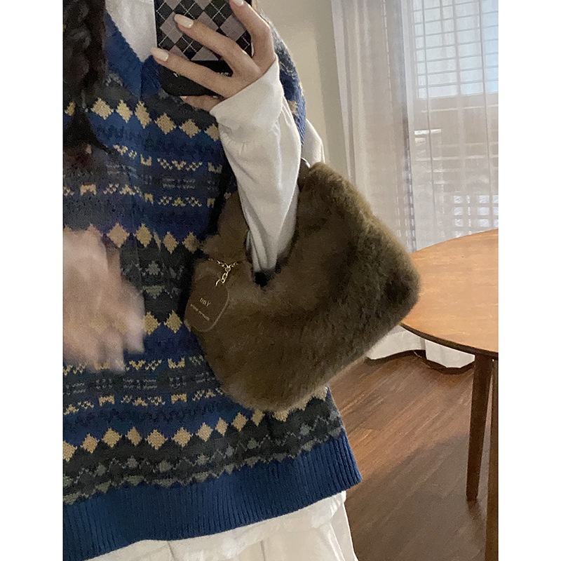 Túi Xách Đeo Vai Phủ Bông Phong Cách Hàn Quốc Đơn Giản Dành Cho Nữ