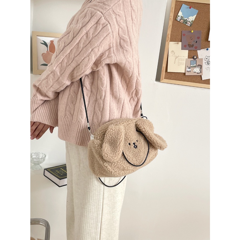 Túi Đeo Chéo Lông Thỏ Bông Mềm Mại Phong Cách Thu Đông Mới Cho Nữ