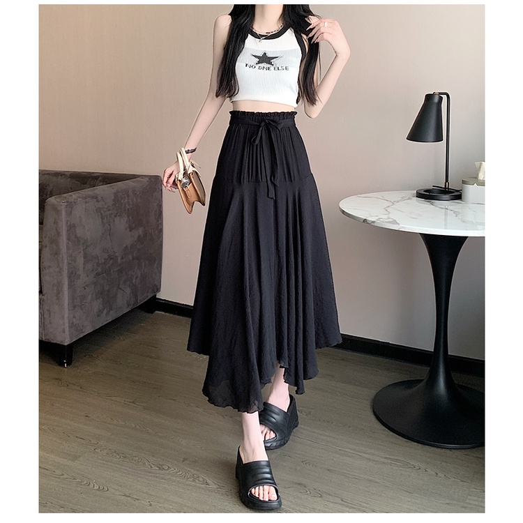 Chân Váy Lưng Cao Phối Bèo Thiết Kế Độc Đáo Thời Trang Mùa Hè Hàn Quốc Cho Nữ