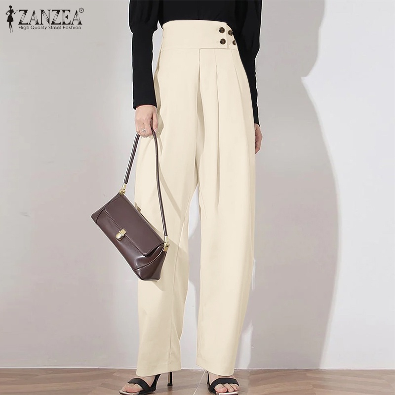 ZANZEA Quần ống rộng Lưng Cao Xếp Ly Thời Trang Cho Nữ