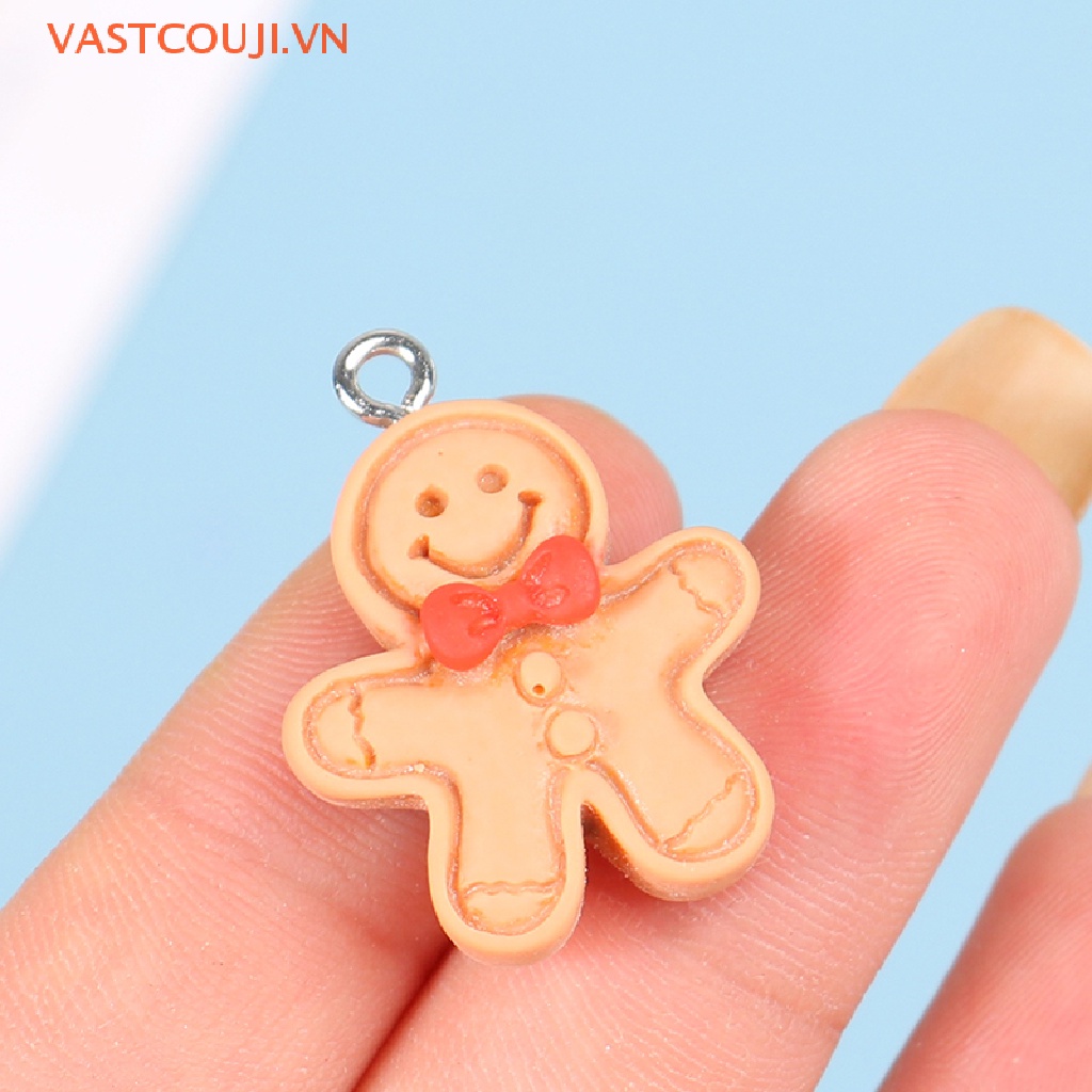 Bộ 10 Móc Khóa Nhựa Resin Hình Bánh Gừng Giáng Sinh