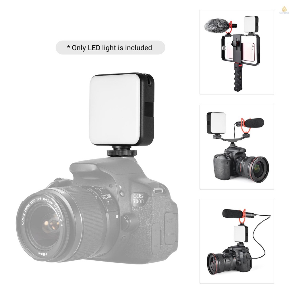 1 Đèn LED Andoer W64 Mini 2500K-6500K 6W Có Thể Sạc Lại Kèm 3 Giá Đỡ Cold Shoe Tương Thích Với Máy Ảnh DSLR