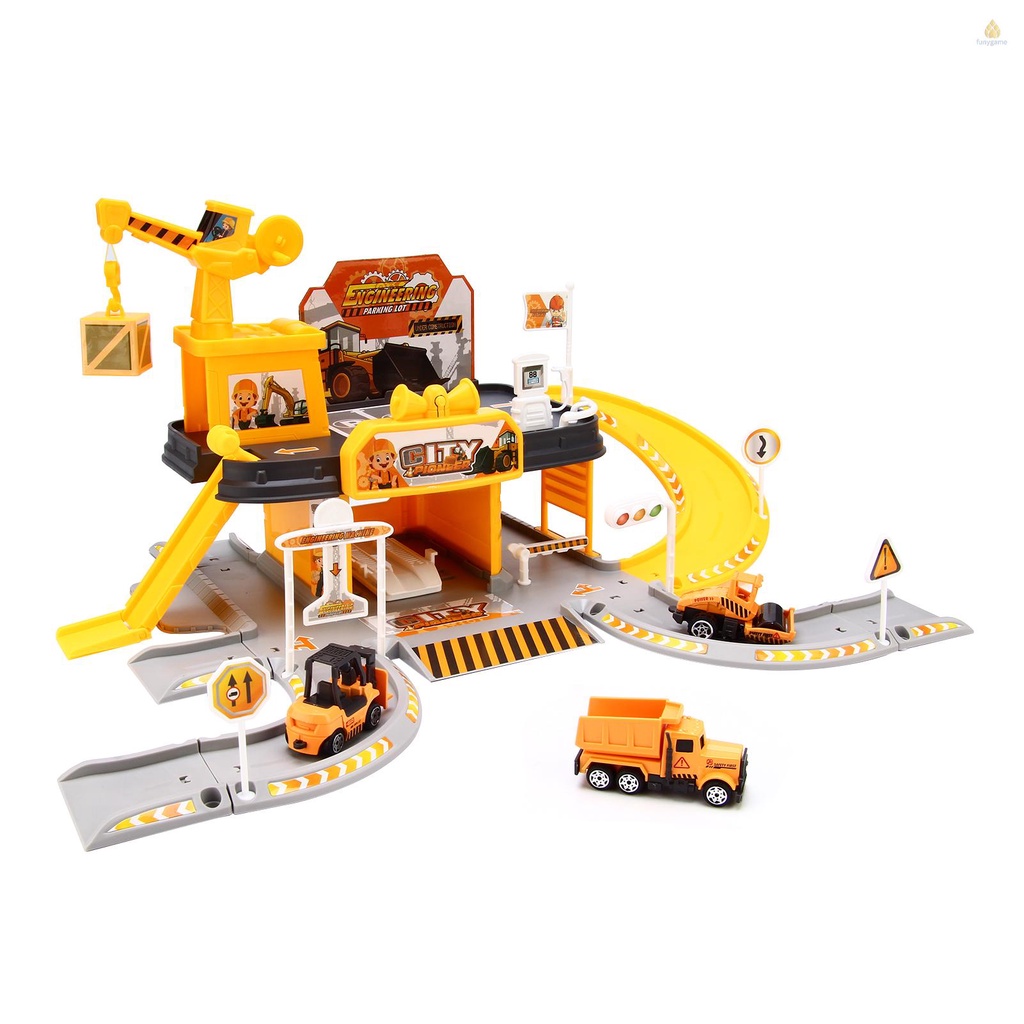 Bộ 3 Món Đồ Chơi Bãi Đậu Xe Bằng Hợp Kim Có Âm Thanh Và Đèn Cho Bé Trai