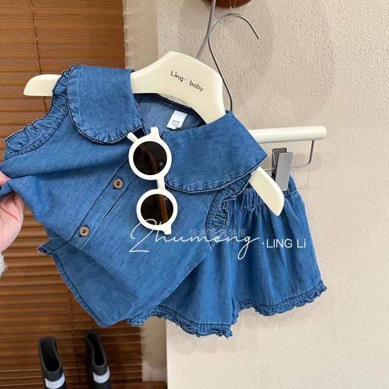 Hàng Mới Về Set Áo Thun Ngắn Tay + Quần Short Denim Phong Cách Hàn Quốc Thời Trang Mùa Hè Cho Bé Gái